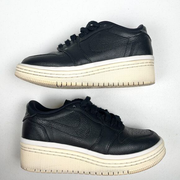 Nike Air Jordan 1 Low Lifted Platform Sneakers Womens 6 Black Premium Leather - Picture 2 of 12